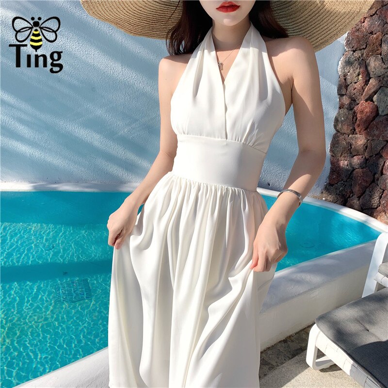 Marilyn Monroe White V-Neck Halter Dress