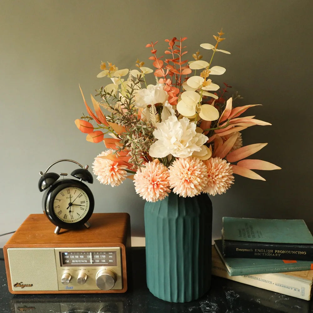 Autumn Bouquet Silk Rose Maple Leaves Dandelion Artificial Flower for Halloween Decoration