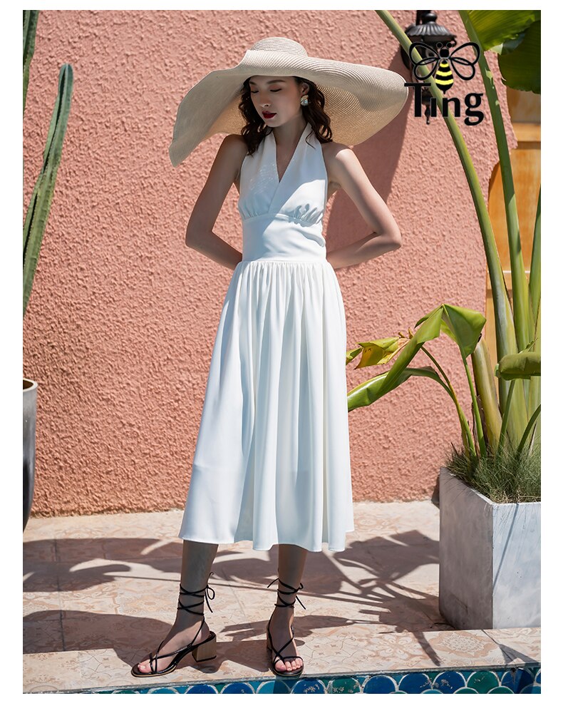 Marilyn Monroe White V-Neck Halter Dress