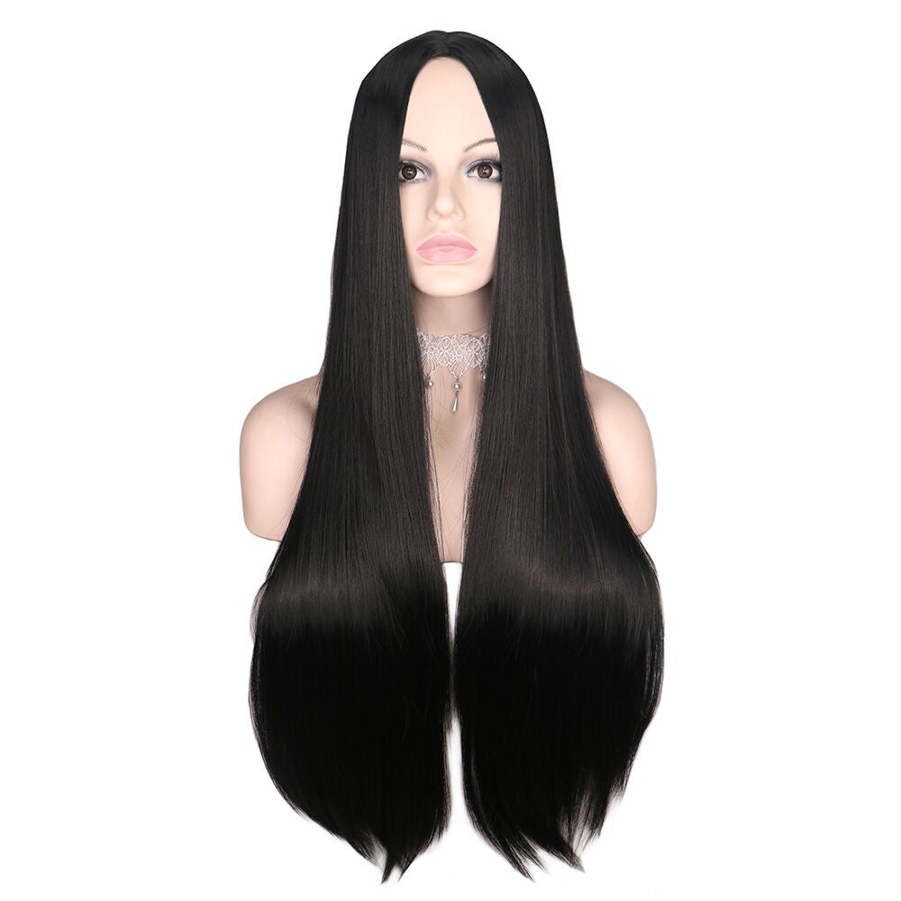 Long Black Morticia Addams Cosplay Wig