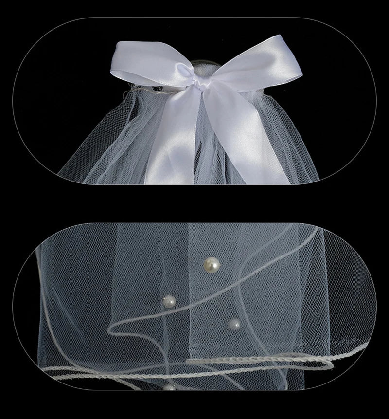 Glow Wedding Veil LED Light Bowknot Pearl
