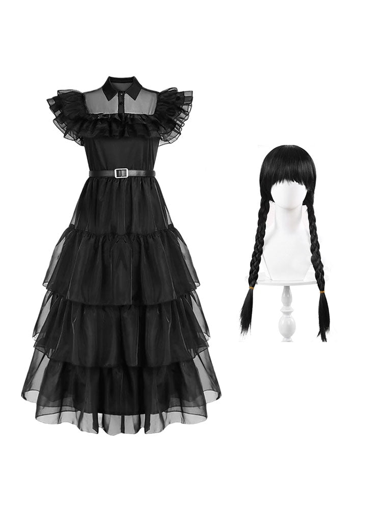 Wednesday Addams Gothic Cosplay Dress for Halloween