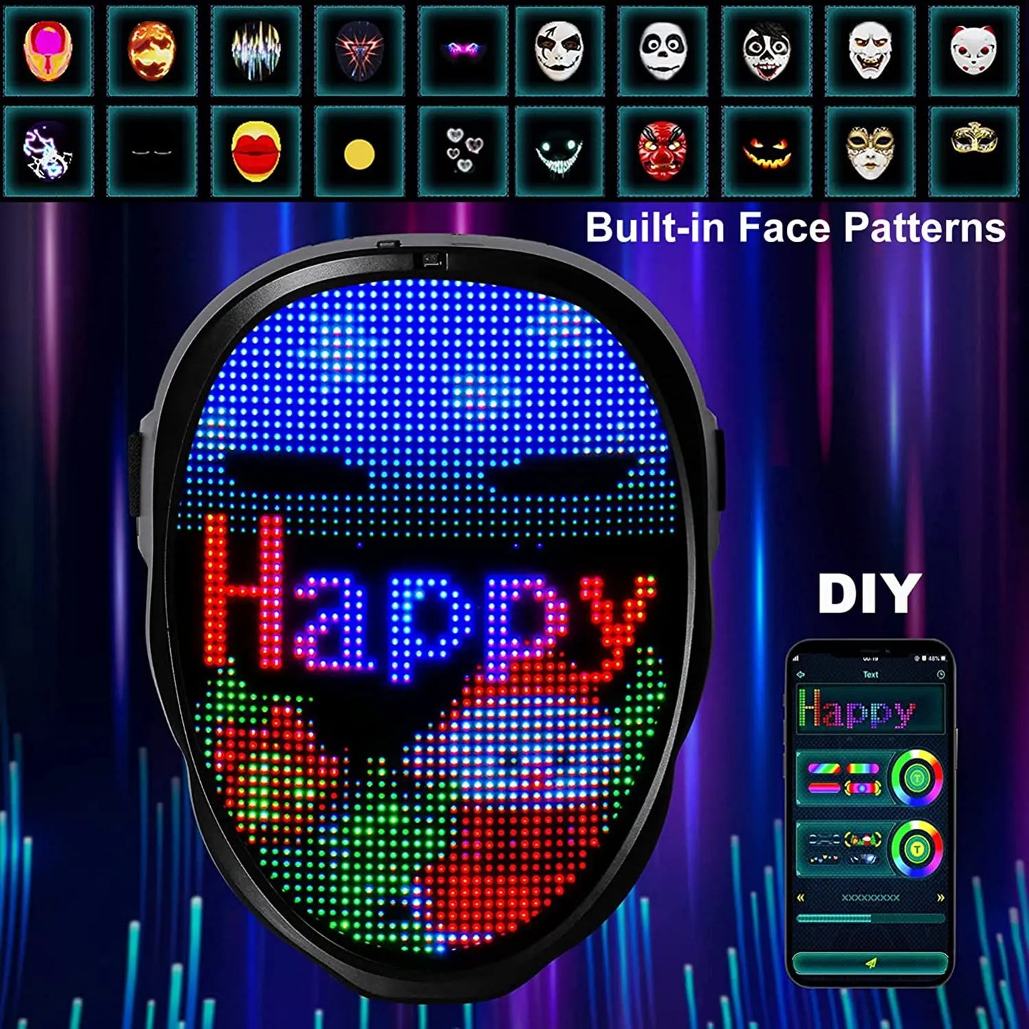 Face Transforming LED Mask with App - Controlled