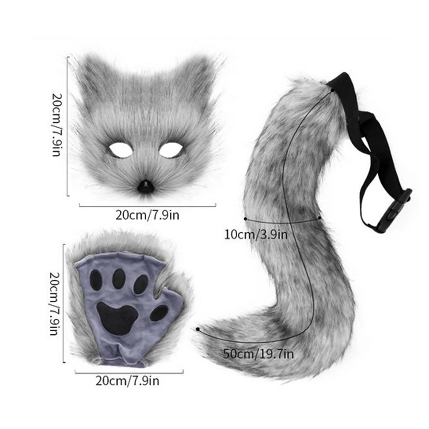 Animal Tail Fox Mask Gloves Set