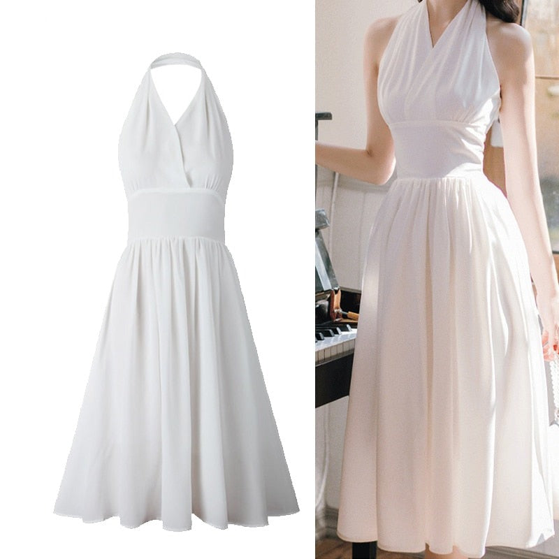 Marilyn Monroe White V-Neck Halter Dress