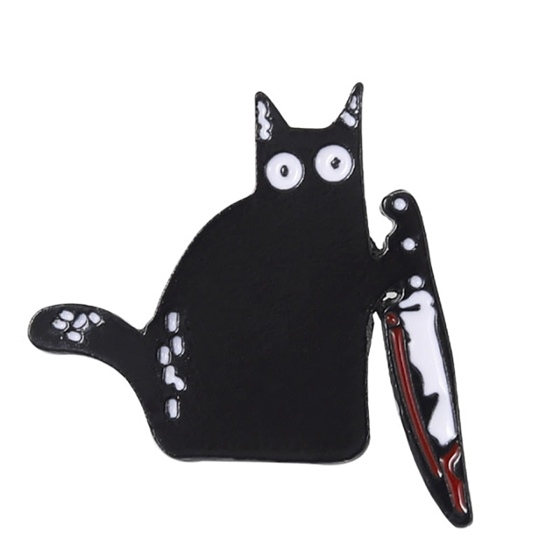 Funny Cat Skull Enamel Badge For Halloween