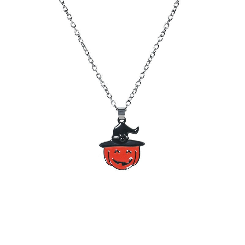 Metal Pumpkin Skeleton Skull Necklace