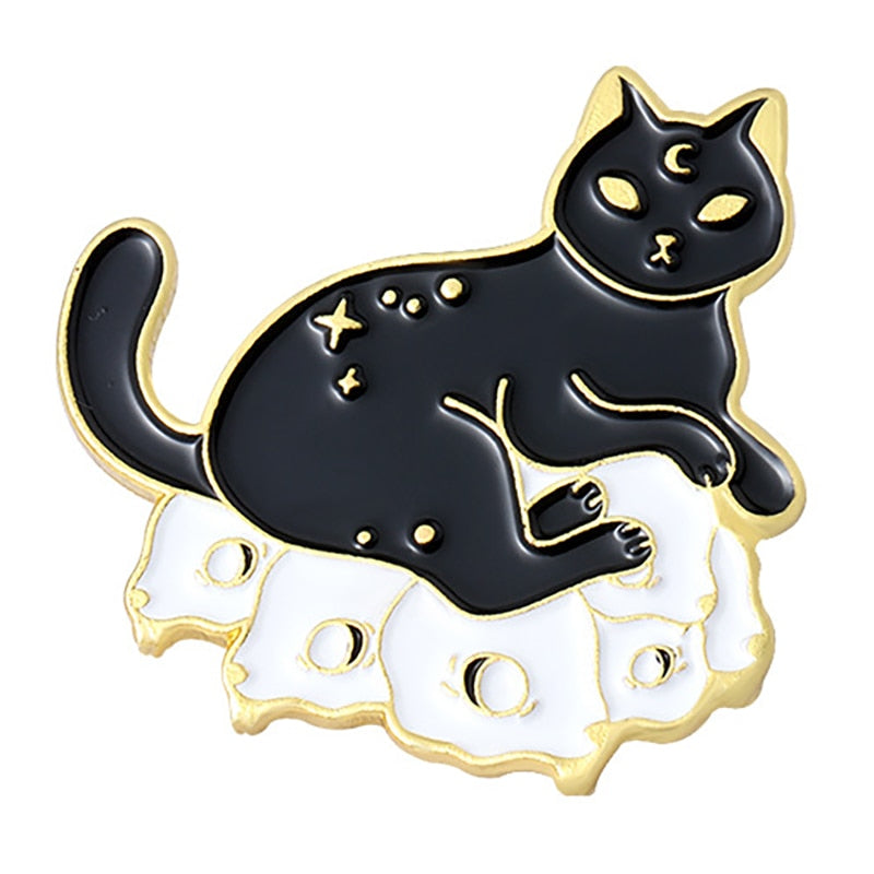 Funny Cat Skull Enamel Badge For Halloween