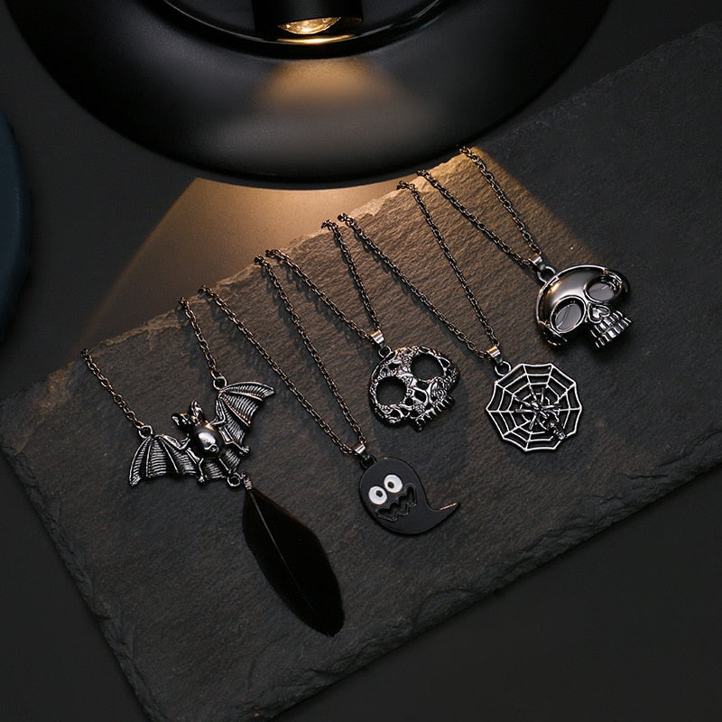 Metal Pumpkin Skeleton Skull Necklace