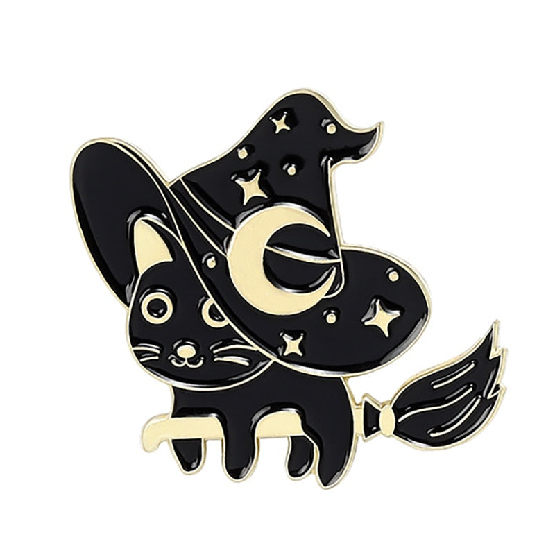 Funny Cat Skull Enamel Badge For Halloween