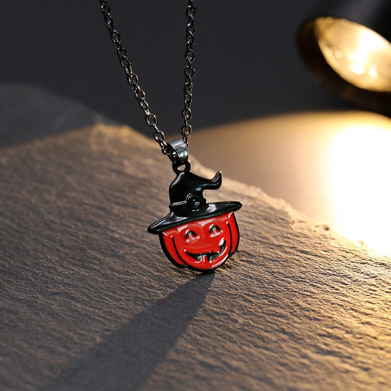 Metal Pumpkin Skeleton Skull Necklace