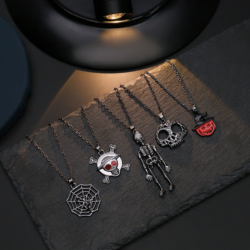 Metal Pumpkin Skeleton Skull Necklace