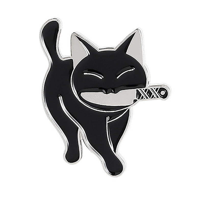 Funny Cat Skull Enamel Badge For Halloween