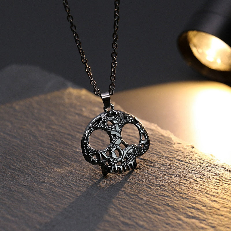 Metal Pumpkin Skeleton Skull Necklace