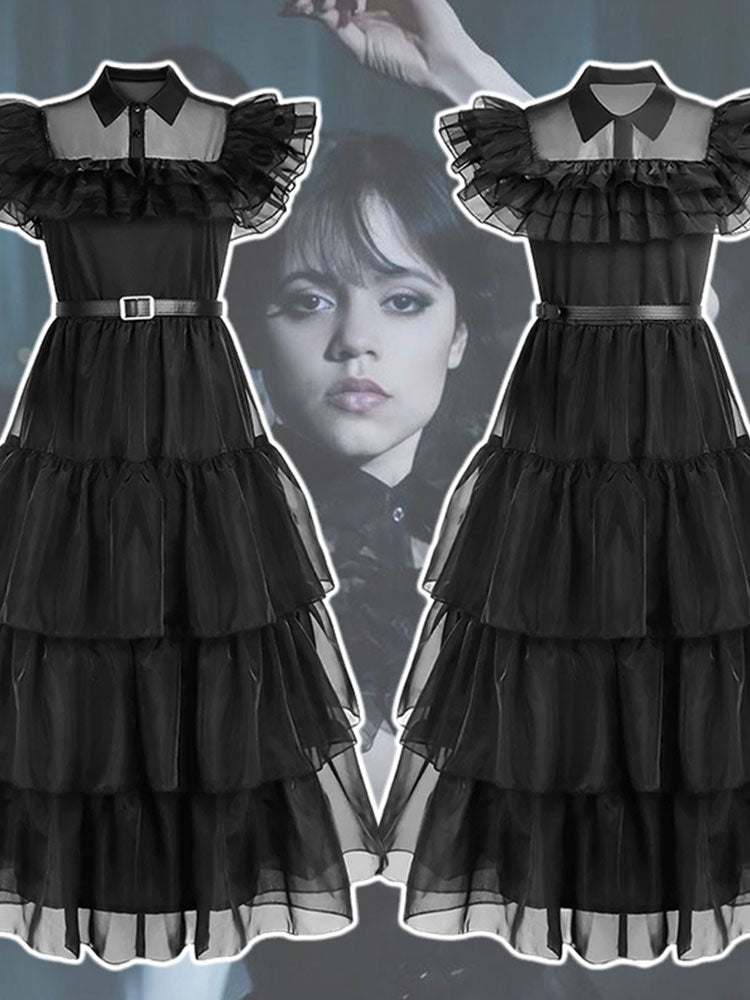 Wednesday Addams Gothic Cosplay Dress for Halloween
