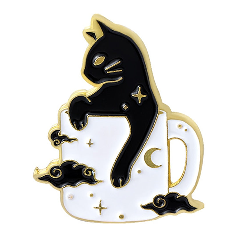 Funny Cat Skull Enamel Badge For Halloween