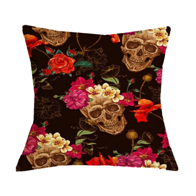 Floral Skull Print Throw Pillows Cover