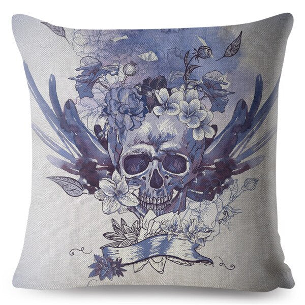 Flower Skull Print Cushion Covers