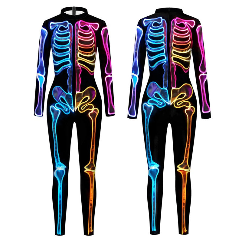 Glowing fluorescent skeleton suit for Halloween
