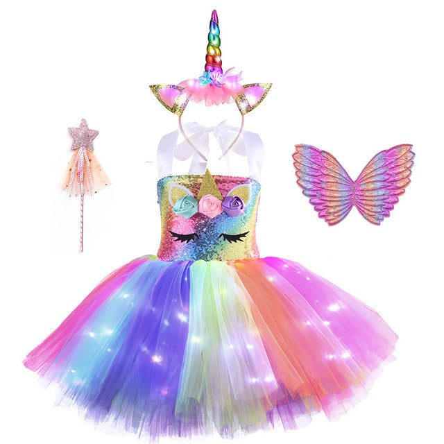Christmas Unicorn Tutu Dress with LED Light Wings