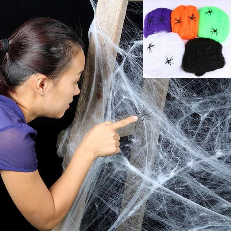 Scary Party Scene Props White Stretchy Cobweb Spider Web