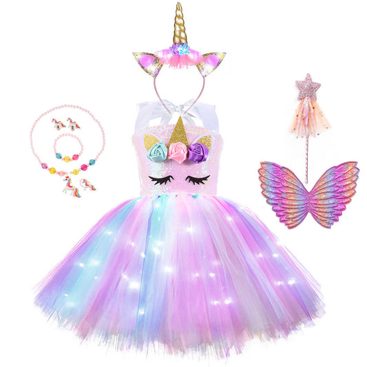 Christmas Unicorn Tutu Dress with LED Light Wings