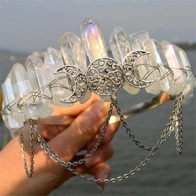 Natural Black Crystal Witch Crown Hair Accessories