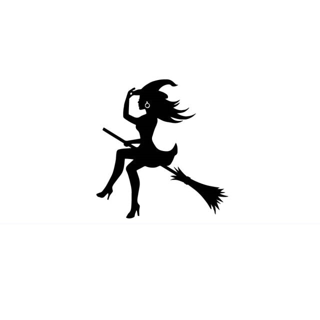 Scary Halloween Witch Flying on Broom Decals