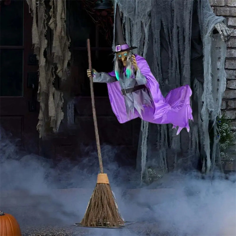 6-Foot Floating Witch with Broom Halloween Decoration