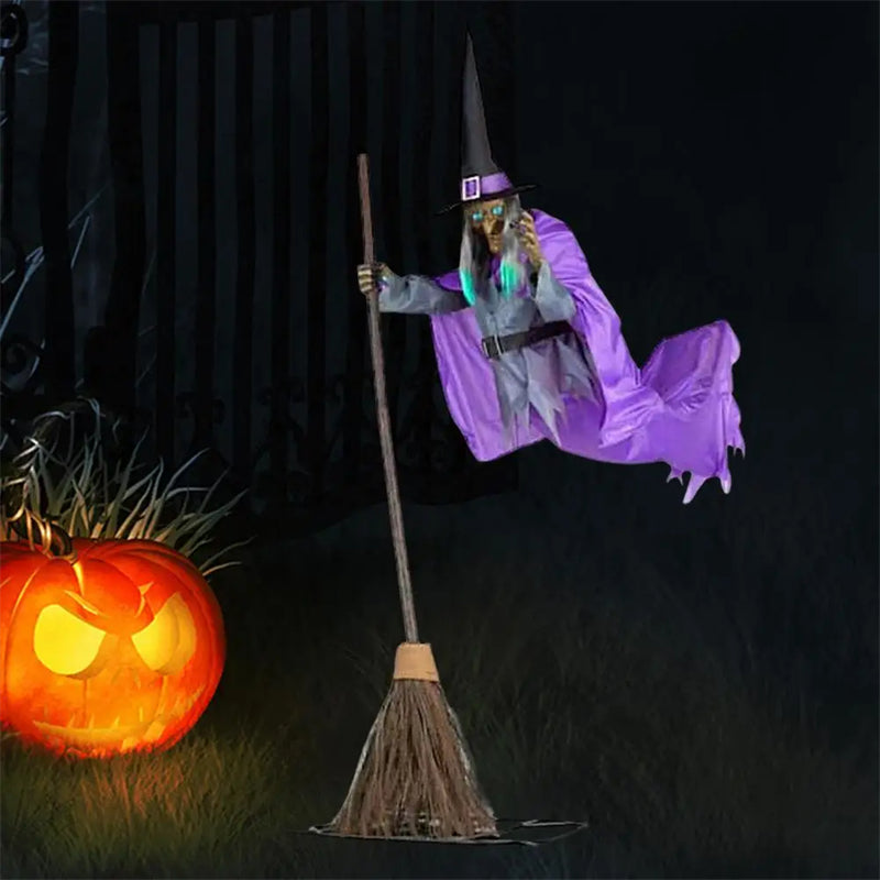 6-Foot Floating Witch with Broom Halloween Decoration