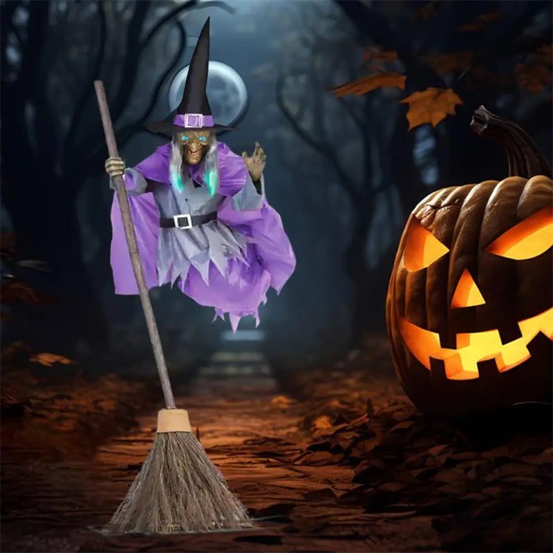 6-Foot Floating Witch with Broom Halloween Decoration