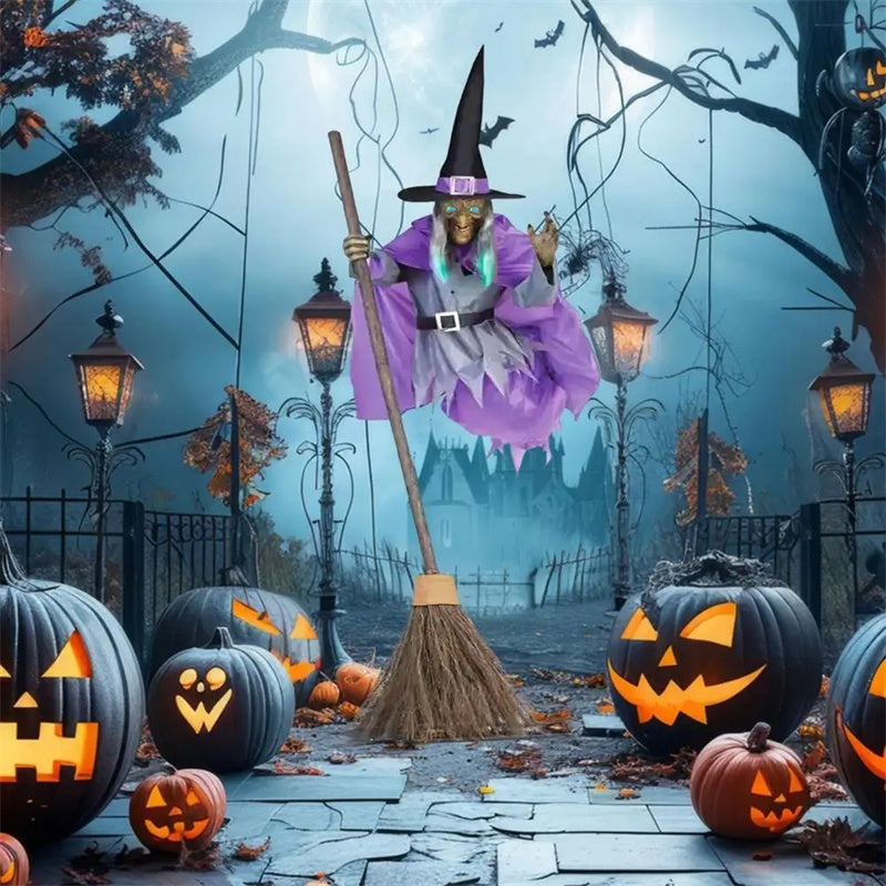 6-Foot Floating Witch with Broom Halloween Decoration