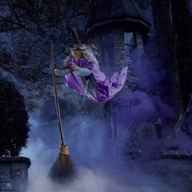 6-Foot Floating Witch with Broom Halloween Decoration