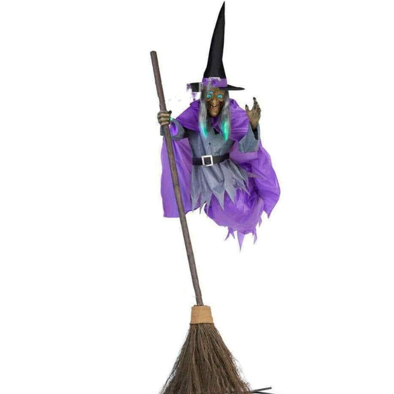 6-Foot Floating Witch with Broom Halloween Decoration