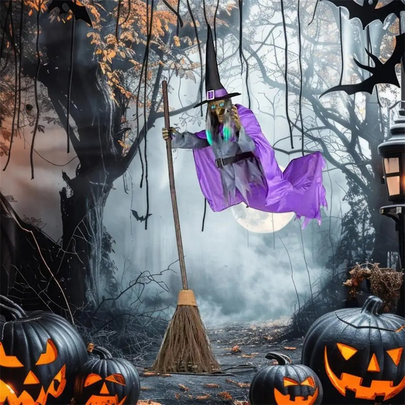 6-Foot Floating Witch with Broom Halloween Decoration