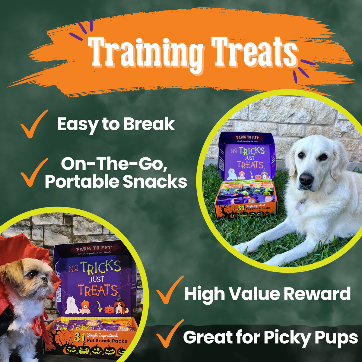 Farm to Pet Halloween Dog Treat Box, 31 Snack Packs