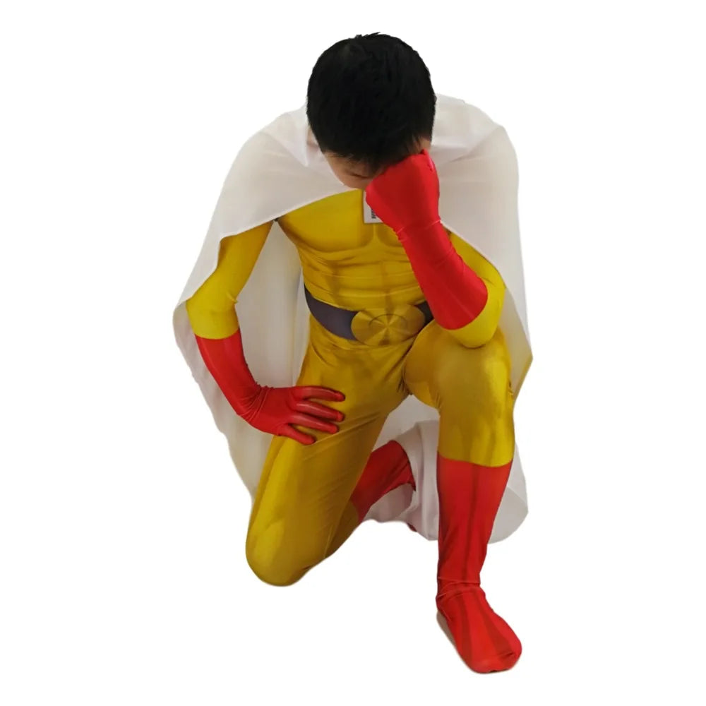 One Punch Man Saitama Cosplay Costume with Cape