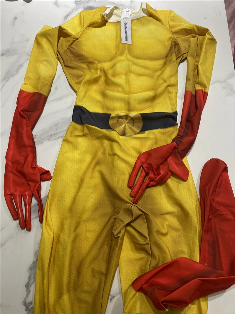 One Punch Man Saitama Cosplay Costume with Cape