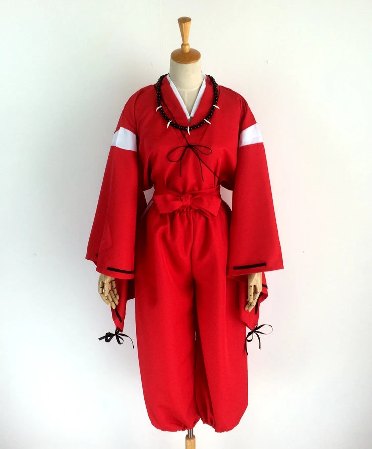 Inuyasha Cosplay Red Kimono With Wigs Ears And Necklace