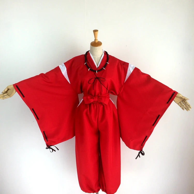 Inuyasha Cosplay Red Kimono With Wigs Ears And Necklace