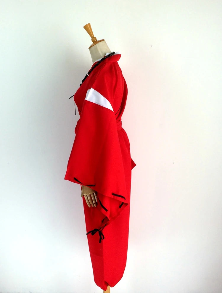 Inuyasha Cosplay Red Kimono With Wigs Ears And Necklace
