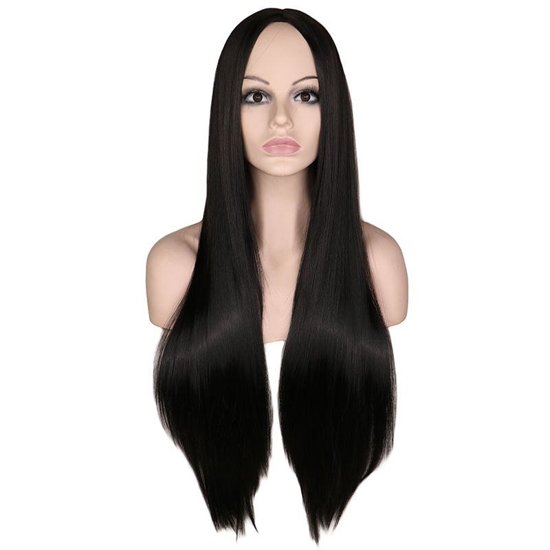 Long Black Morticia Addams Cosplay Wig