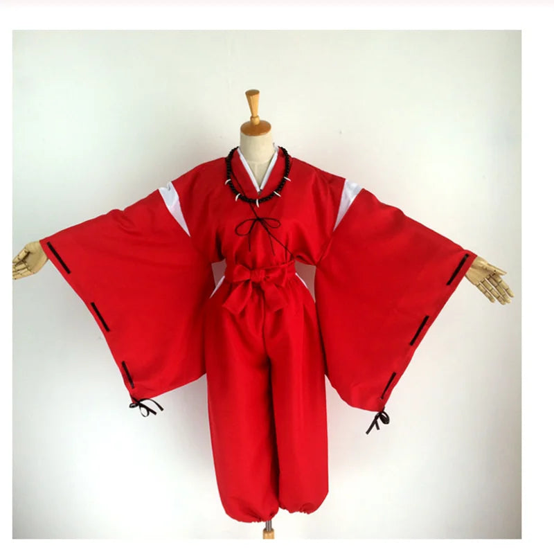 Inuyasha Cosplay Red Kimono With Wigs Ears And Necklace
