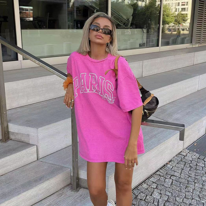 Chill77 American Retro Barbie Pink Short Sleeve T-shirt Female Summer Fashion Oversize Half Sleeve Hip Hop Top