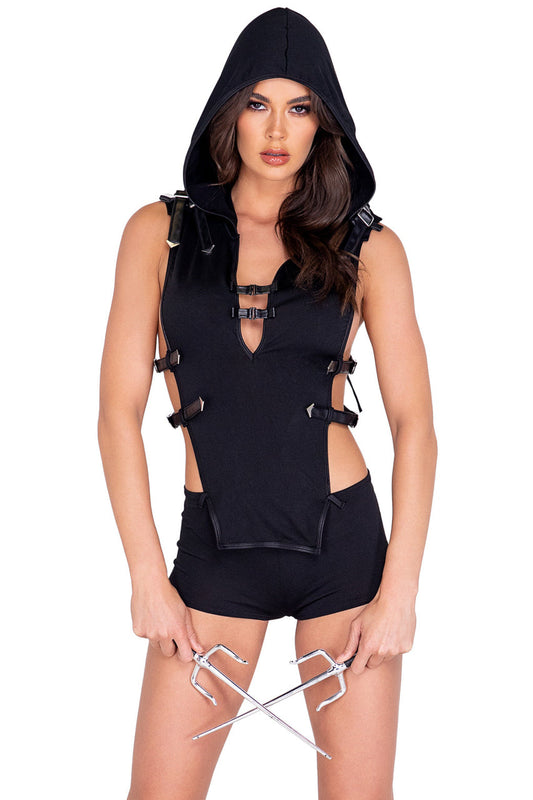 Black Hooded Assassin Romper Costume