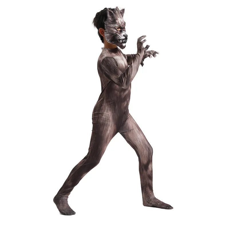 Werewolf Cosplay Costume Jumpsuit With 3D Mask Kids