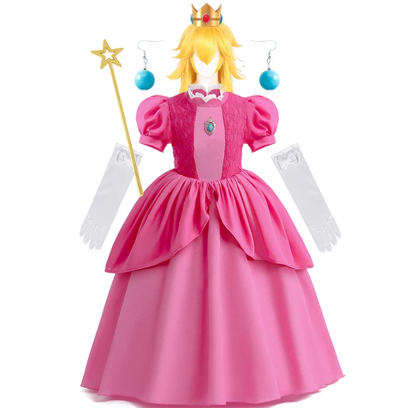 New Baby Girls Queen Peach Princess Dress Kids Cosplay Costume