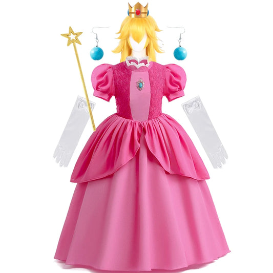 New Baby Girls Queen Peach Princess Dress Kids Cosplay Costume