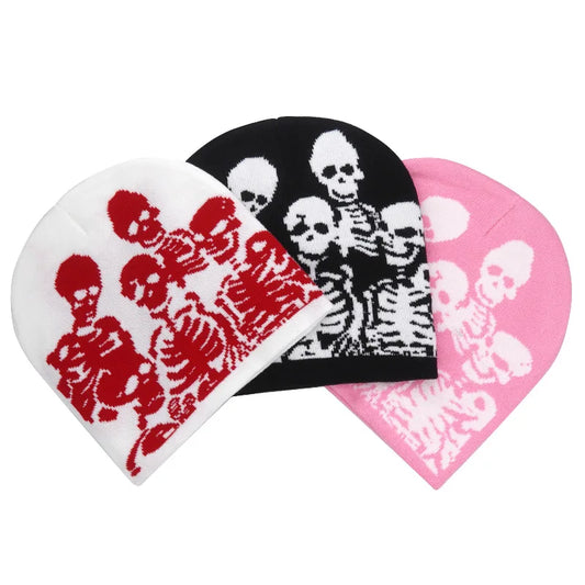 Beanies Fashion Skull Print Knitted Hats for Women Men