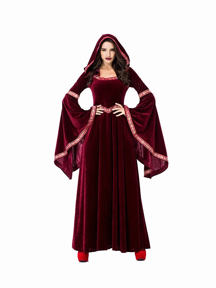 Medieval Retro Gothic Hoodie Witch Long Skirt Luxury Women's Party Dress Cosplay Vampire Halloween Adult Costume